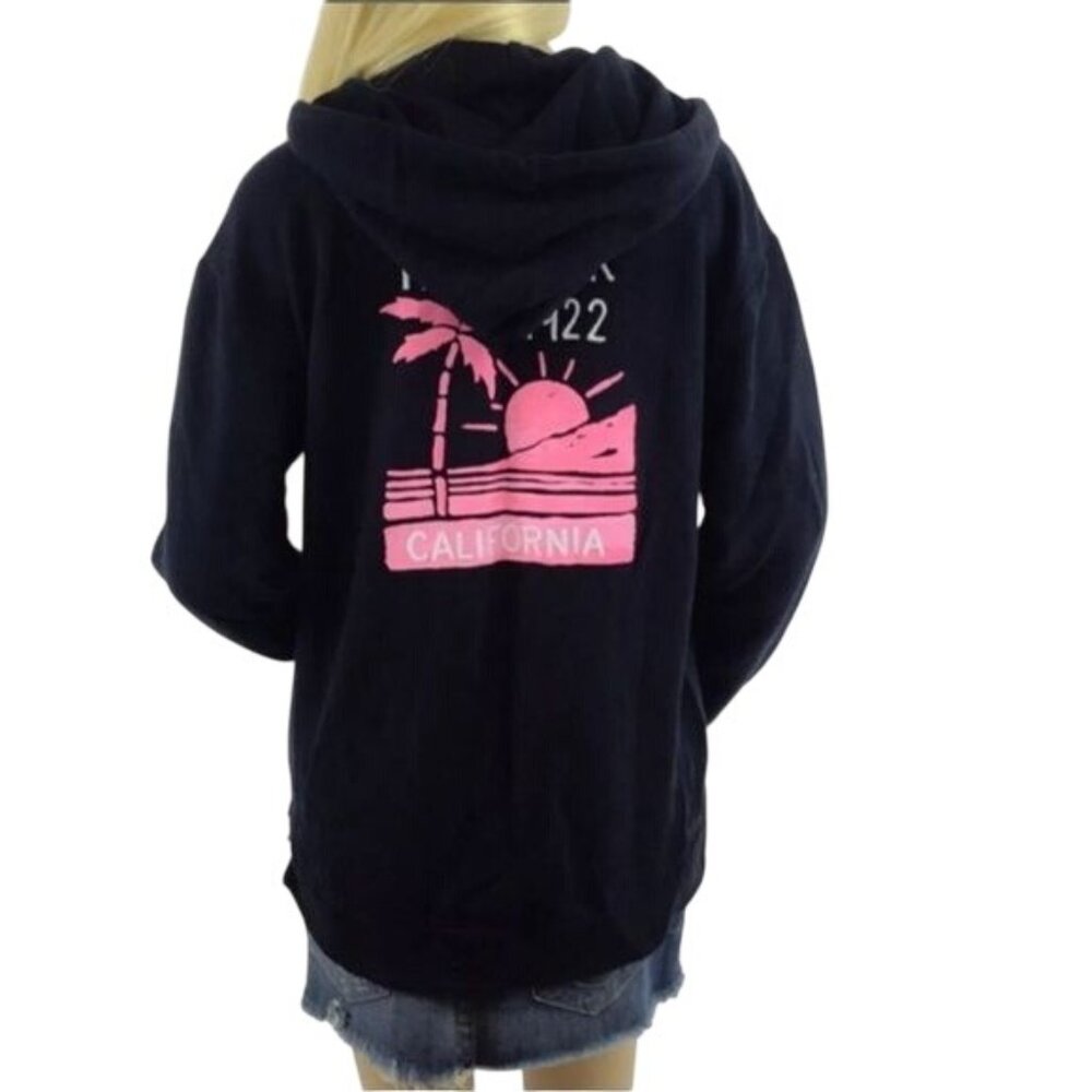 NWT Hollister by Abercrombie Navy Blue & Pink Logo Zip Up Hoodie Sweater Jumper - Picture 3 of 5
